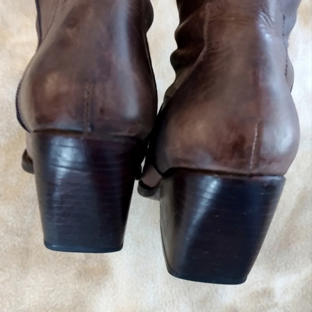 Brown Leather Square Toe Ladies Western Boots Size 7.5 Vintage by Cervato - Picture 7 of 15